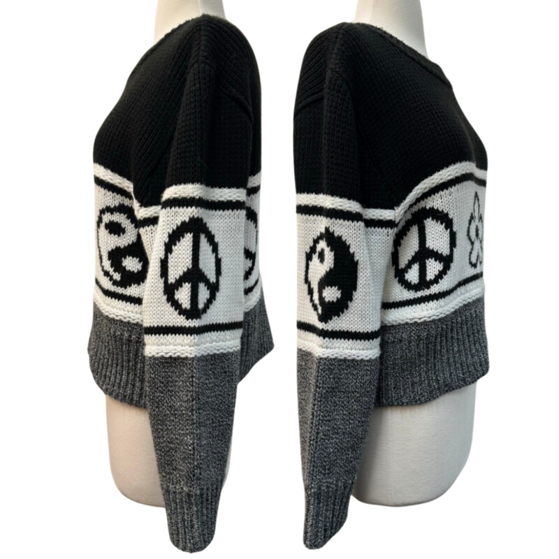 TopShop Flower and Peace Sign Sweater
Cropped Fit
Black and White
Size: Small