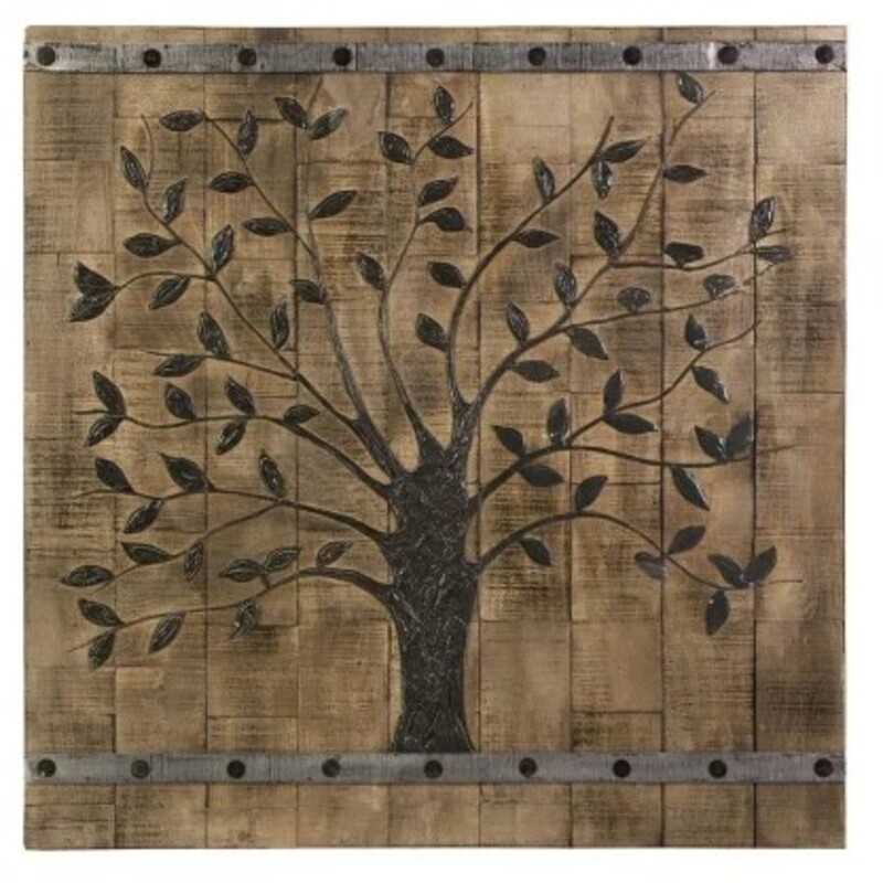 Tree Of Life Barn Panel
Brown Black Barn Wood
Size: 36x1.5x36H
Rustic Brown Barn Door Tree of Life Wall Art will give the walls of your interior a stunning decorative accent to flaunt. The earthiness of the dark tree against the distressed brown shiplap panel is flanked on top and bottom with a distressed nickel finish band and nailhead trim, which adds to a vintage appeal.
Retail $598