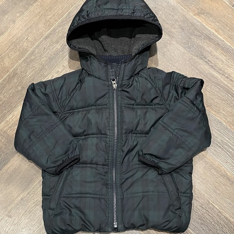 Baby Gap Winter Jacket, Tartan - Navy/Green, Size: 3Y