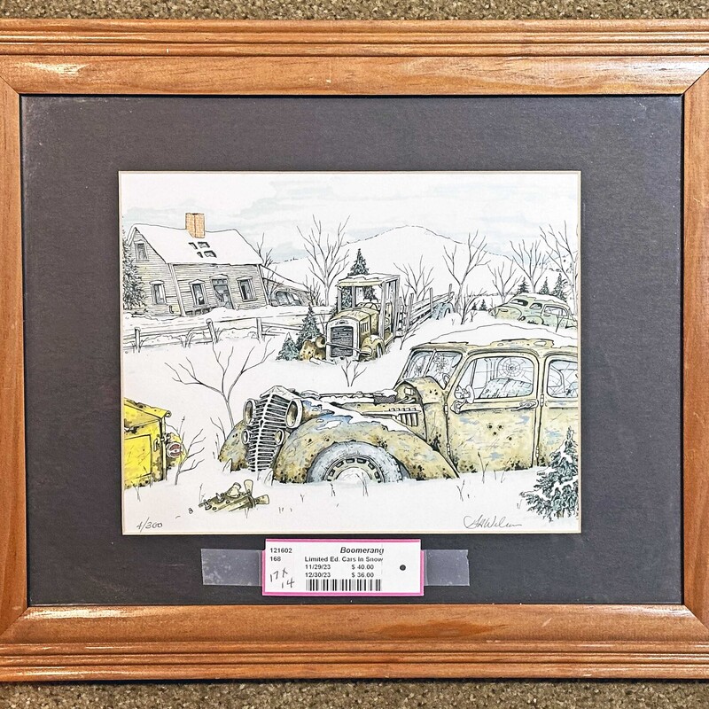 Limited Edition Old Cars In Snow Art
17 In x 13.5 In.