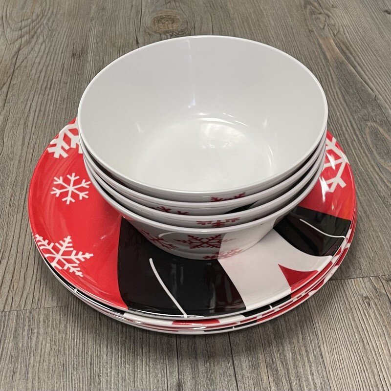 Crate & Barrel Holiday Penguin Dish & Bowl Set, Red/White, Size: 8 Pcs