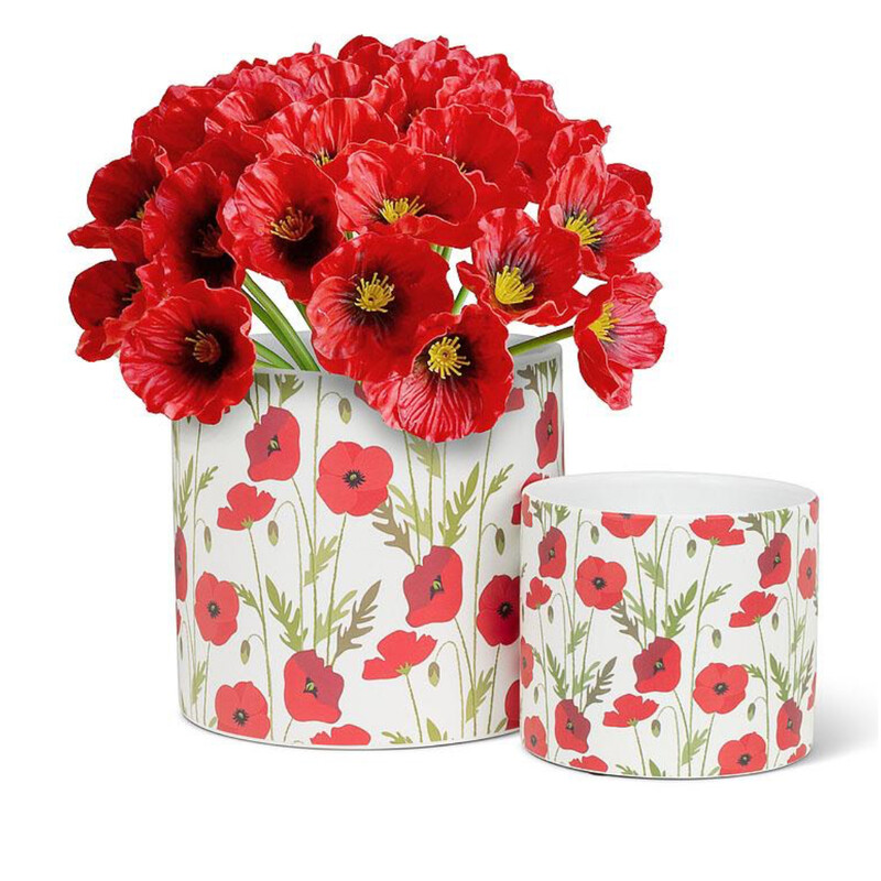 Brand New Large Poppy Planter, Red & Whte Size: 6.5 D