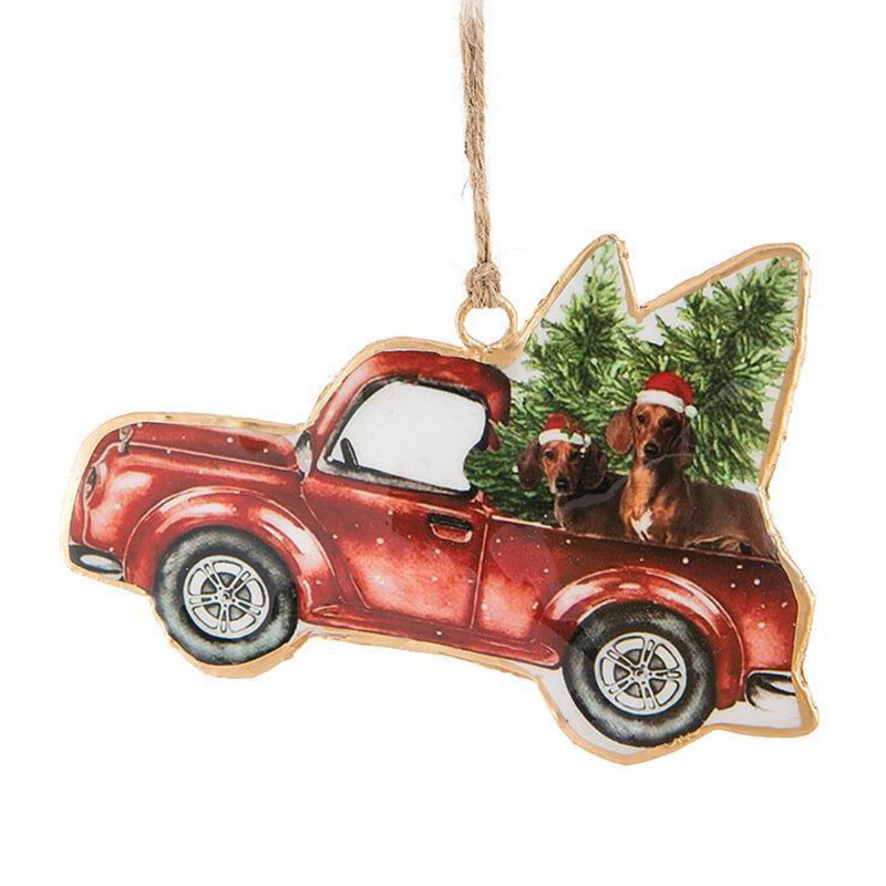 Brand New Metal Truck With Tree & Dogs Decor