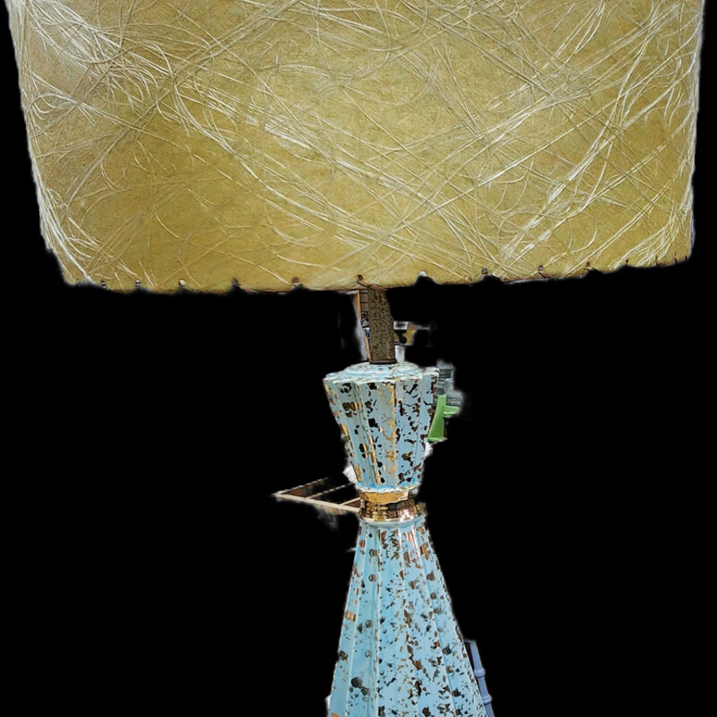 MCM Lamps, Turquoise w/Gold. Pair  W/ Original Shades!