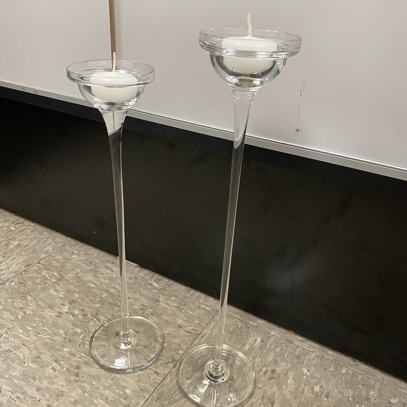 2x Tall Glass Candleholde