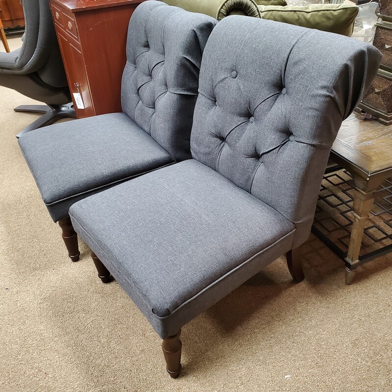 Pair Tufted Chairs, Charcoal, Size: 24W