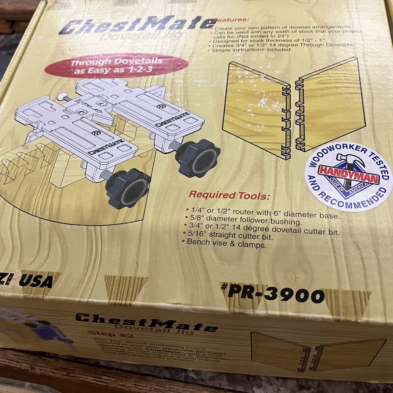 Dovetail Jig, PRAZI PR-3900 CHESTMATE DOVE TAIL JIG

Through dovetails as easy as 1-2-3! The ChestMate, along with an indexing board that anyone can easily make, will allow you to cut any pattern of pins and tails across any width board.