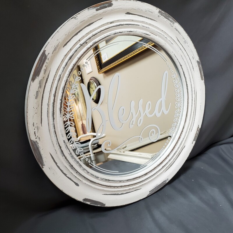 Round Blessed Mirror, White, Size: 16D