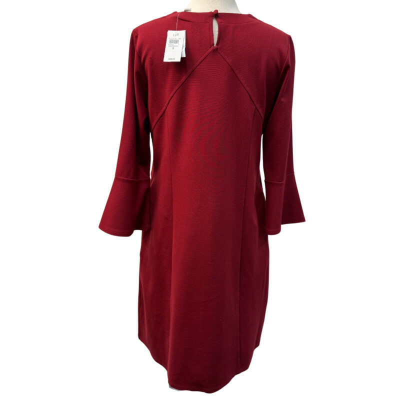 New J Jill Ponte Dress<br />
Bell Sleeve Detail<br />
Color:  Cranberry<br />
Retails for $109.00<br />
Size: Small