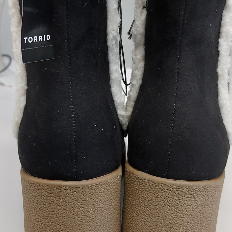 Torrid Booties, Black, Size: 12WW
Brand New,  Shearling Trim
Platform Heel, Heel Height: 3.5 inches
Extra Cushioned Footbed