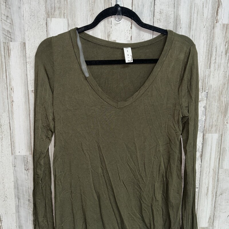 S Olive V-Neck Long Sleev, Green, Size: Ladies S