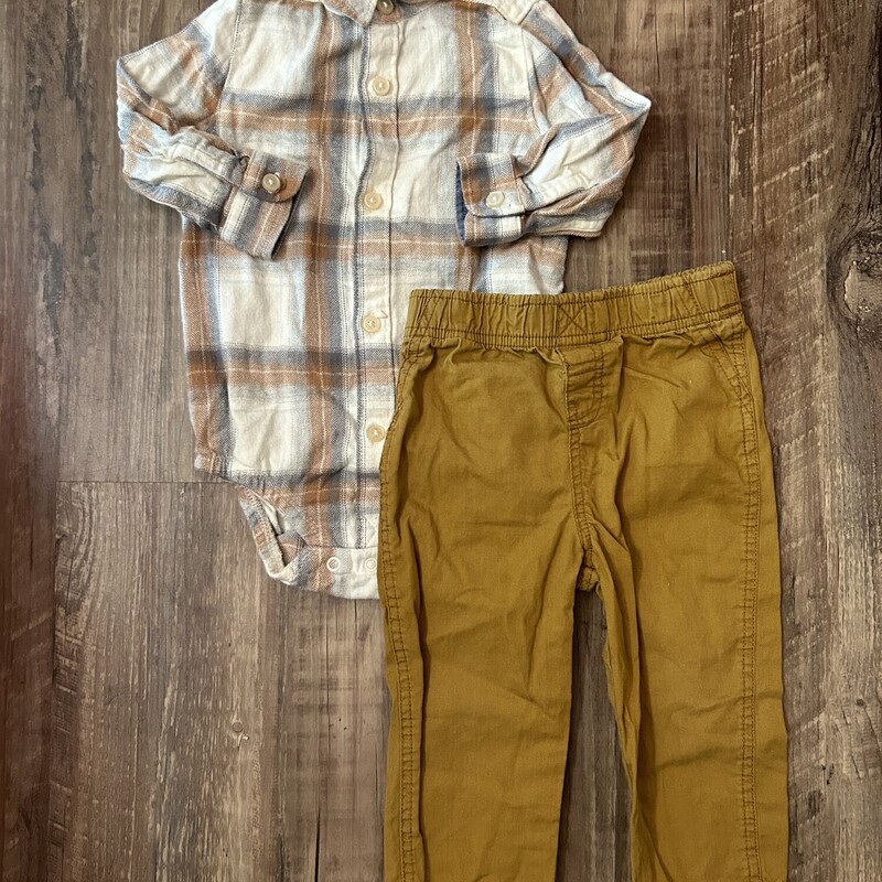 OshKosh 2pc Flannel Set, Tan, Size: Baby 18M