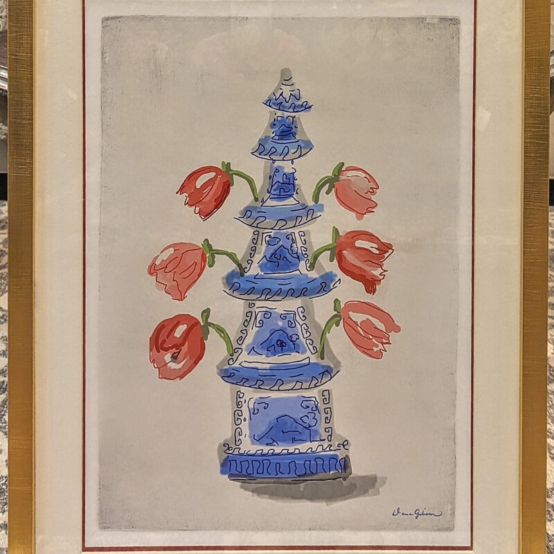 Tulipierre Asian Vase Art
Blue White Green Red Size: 22 x 2 x 27H
Artist: Dana Gibson
