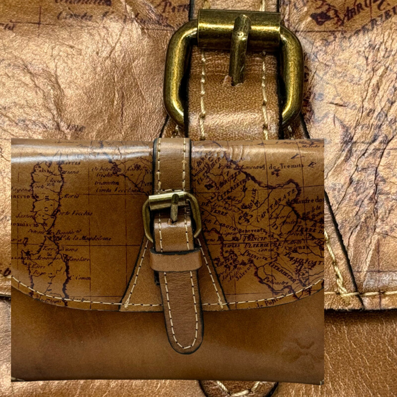 Patricia Nash Leather Crossbody Handbag<br />
Signature Map Print in Camel Color