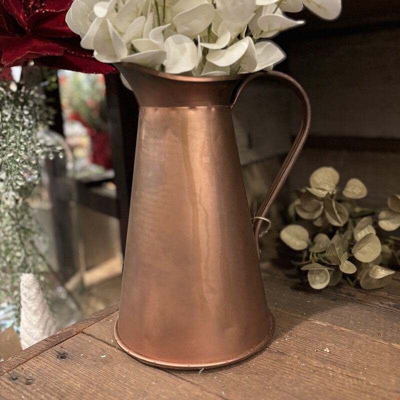 The Copper Pitcher is perfect anytime of year, just drop some pretty seasonal florals in it  for a nice touch in any room in your home
Pitcher is 10 inches tall