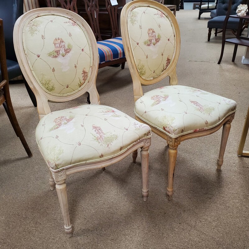 Pair Century French Chairs, Cream