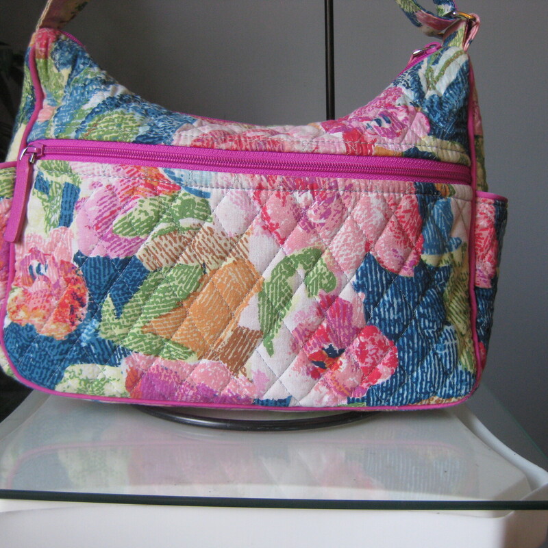 Vera Bradley Watercolor M, Pink, Size: Matching W<br />
<br />
This roomy crossbody bag and wallet set by Vera Bradley featres the Watercolors pattern.<br />
Very long adjusttale shoulder strap.<br />
Outside zippered pockets and two side slip pockets.<br />
Inside there are three slip pockets and one zippered  pockets.<br />
11.5 x 8.25 x 4.5 (at the bottom)<br />
Strap adjusts from a 14.5 drop to a maximum 30 drop<br />
<br />
The matching wallet is included.  it has a turn lock closure and a zip around compartment.  The is space for cards, bills, receipts, ID.  It also has an outside zippered pockets.  7.5 x 5<br />
<br />
Both in almost like new condition.<br />
<br />
thanks for looking!<br />
#4211