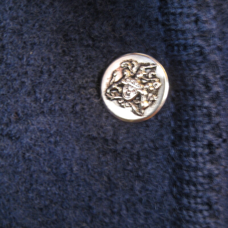 Vtg Skyr Embrd Boiled Woo, Blue, Size: 6<br />
Vintage Skyr cardigan sweater<br />
navy blue with delicate green vines and pink rosebuds<br />
100% Wool<br />
made in Hong Kong<br />
Silver metal buttons<br />
It's marked size 6 - but will fit smaller<br />
flat measurements:<br />
shoulder to shoulder: 15<br />
armpit to armpit: 18<br />
width at hem, buttoned and unstretched: 17 (the boiled wool has a little stretch, not much)<br />
length: 22.5<br />
underarm sleeve seam: 16.5<br />
excellent condtion, no flaws!<br />
<br />
thanks for looking!<br />
#64975