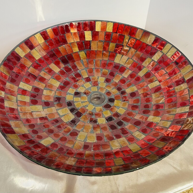 Mosaic Glass Footed Bowl
Red Orange Gold Size: 16.5 x 4.5H