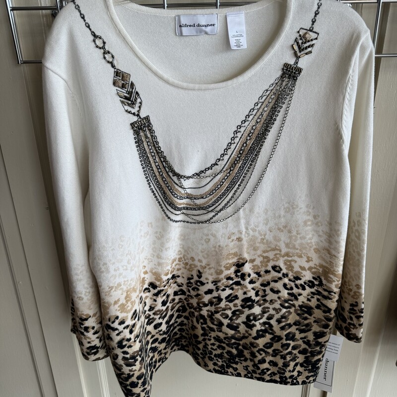 NWT Alfred Dunner Sweater cheetah print accent with embelishments, Ivory, Size: Large
All sales final,
shipping available
free in store pick up within 7 days of purchase