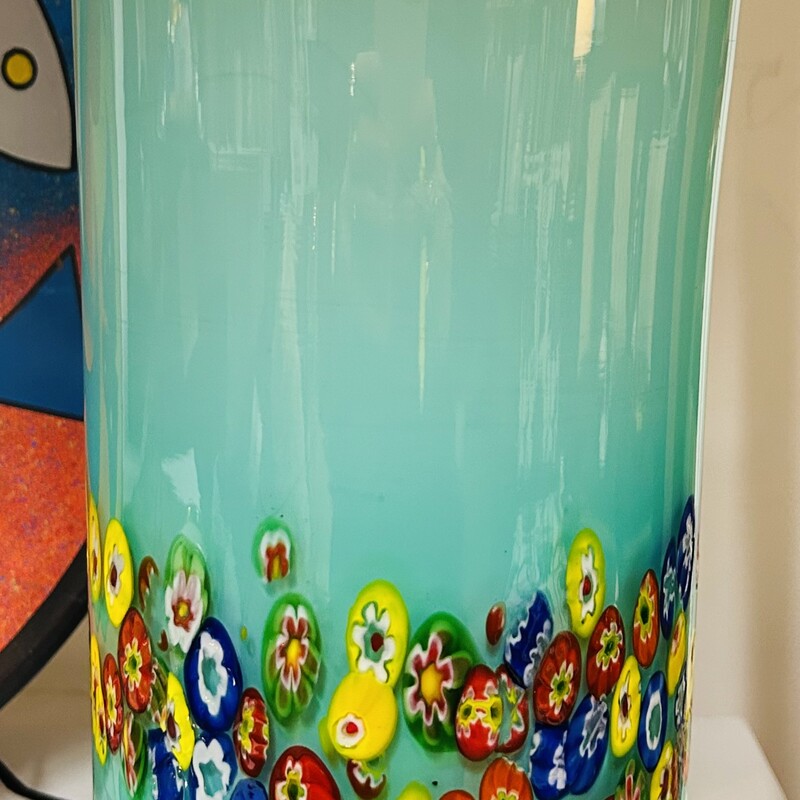 Millefiori Hurricane Glass Cylinder Vase
Green Multicolored Size: 5 x 11H
