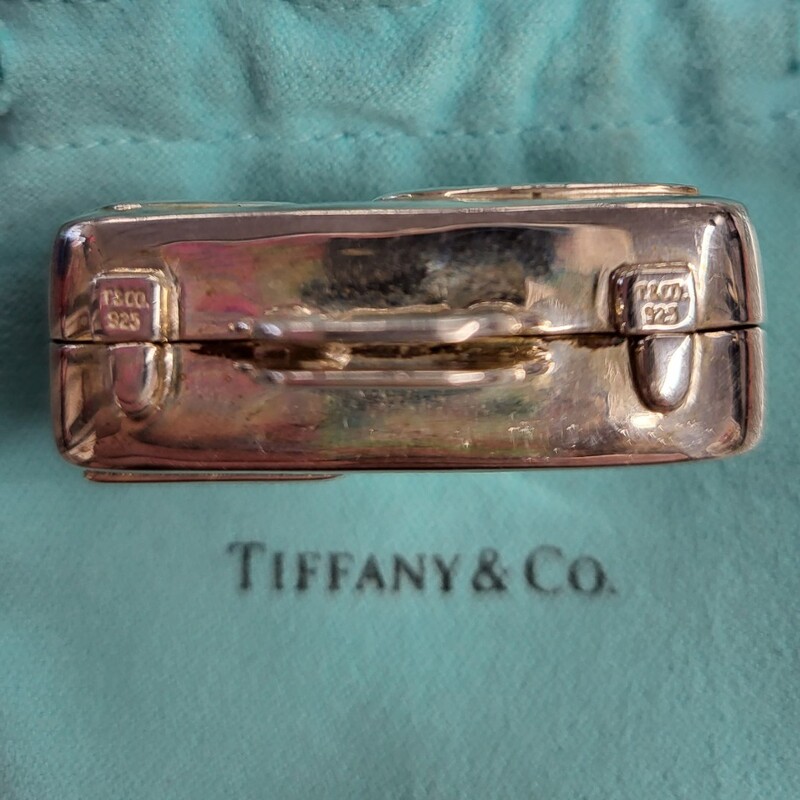 Retro 1980's 925 Sterling Silver  World Traveler Suitcase Trinket/Pill Box, Made in the Philippines