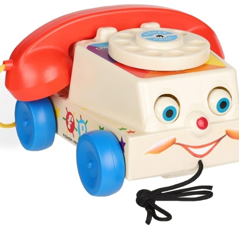 bout this item
The Chatter Telephone was the ultimate pretend play toy with its ringing rotary dial.
Since 1930 Fisher Price has been making toys that have delighted children for generations; and now have reintroduced their most beloved Classics.
Launched in 1961 as the Talk Back Phone, the Chatter phone will bring a smile; the eyes roll up and down, the dial rings as you pull across the floor.
Toys that make growing up a delight; with whimsy, action, sound and play patterns that encourage engaging, interactive play.
Engineered with intrinsic play value, ingenuity and great value, durable long lasting toys that make growing up a delight.