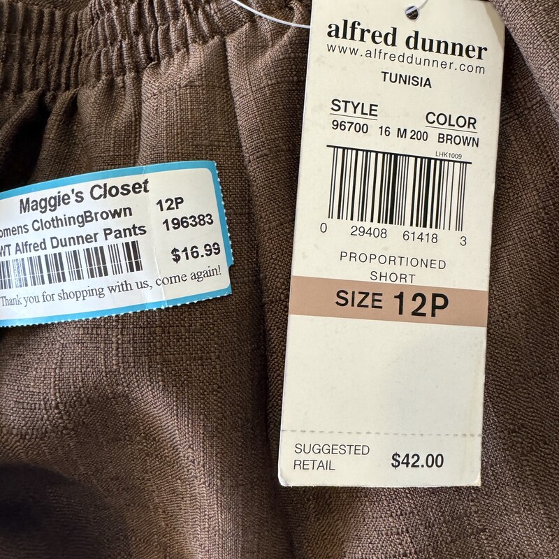 NWT Alfred Dunner Pants, Brown, Size: 12P<br />
All Sales Are Final<br />
Pick up in the store within 7 days of have shipped