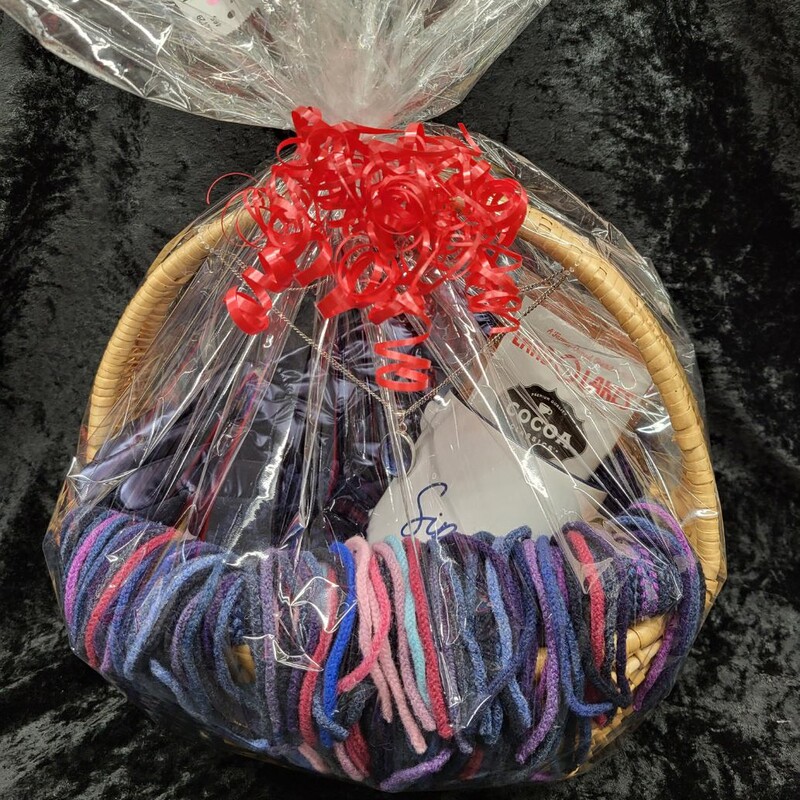 Custom Made $80 Value Gift Basket
Stripe Scarf
Sip Mug
Hot Chocolate
Navy & Silvertone Necklace & Earring Set
Navy Puffy Gloves
Basket
Beautifully Curated by The Talented Nancy L