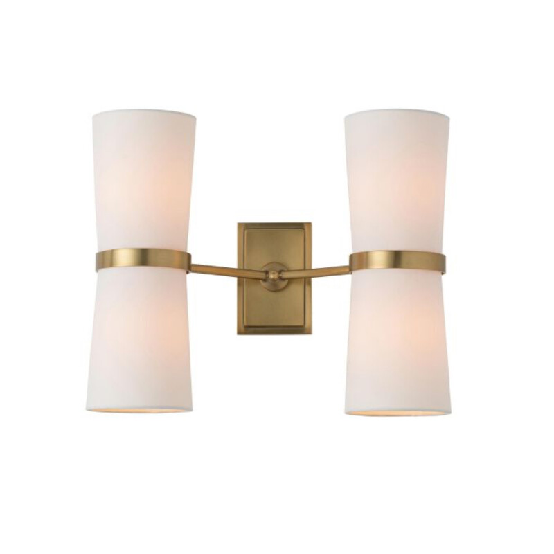 Arteriors Inwwod Sconce - Antique Brass - Off-White Linen Shade - Brand New! Retails for $708.00

 Size: 15Tx18Wx9.5D

THE INWOOD SCONCE IS HIGHLIGHTED BY TWO OFF-WHITE LINEN SHADES, EMITTING LIGHT ATOP AND BELOW THE SCONCE. FINISHED IN ANTIQUE BRASS THROUGHOUT. DAMP-RATED, ALTHOUGH LIMITED COVERED OUTDOOR CONDITIONS MAY AFFECT FINISH.