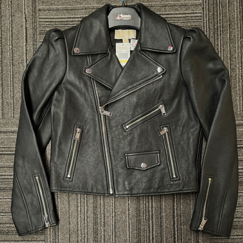 Brand New with $595 Price Tag Still Attached Leather Jacket, Black, Size: Medium