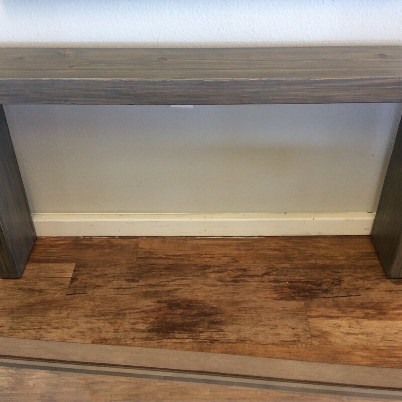 Grey custom wood sofa table.  Simple yet a touch of charm, measures 57x9x29
