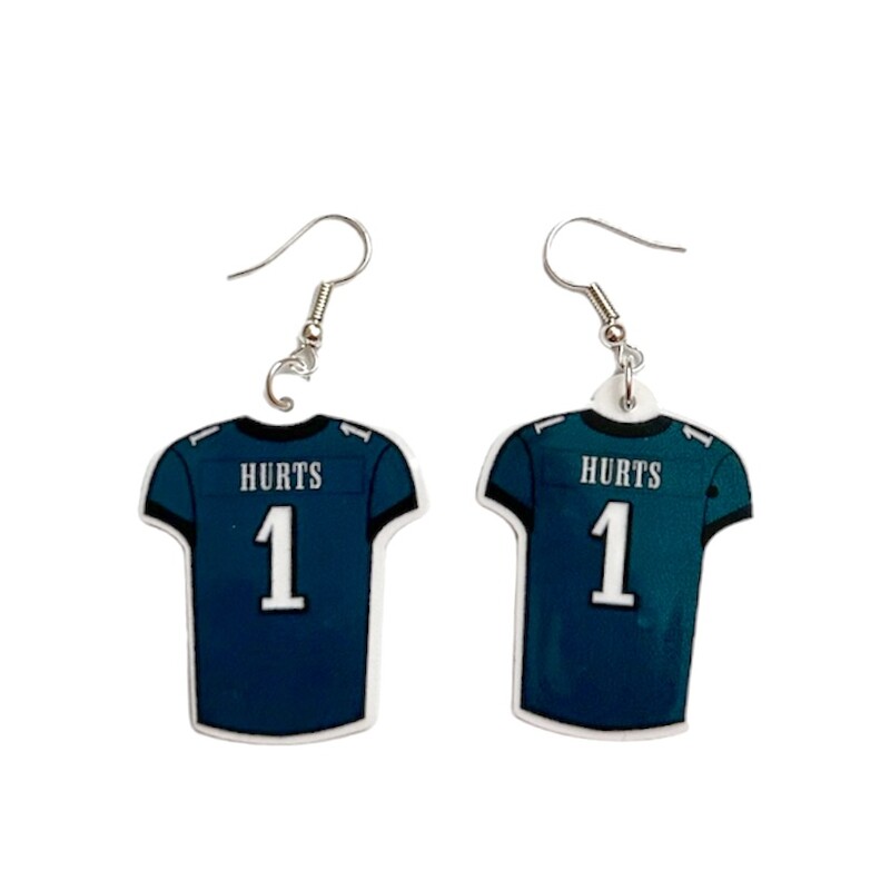 Eagles Hurts Jersey

BEFORE BUYING, PLEASE READ THIS ENTIRELY:


Earrings are made from plastic material (very light and comfortable) and with hypoallergenic wires. We have both gold and silver but will default to silver when shipping out to you. If you want gold, PLEASE EMAIL US AND LET US KNOW IN ADVANCE.  :)


Earrings measure approximately 1.5” not including the wires, please allow +/- 0.5cm variances (pairs will always be the same size). Colors may look slightly different due to your monitor or phone screen.


For earrings only: shipping is $6 regardless if you buy 1 pair or 20 pairs. Grab extras as gifts for coworkers, friends, and family! ***Automatic shipping calculations are set and we cannot change it for just the earrings, so you’ll receive a refund for the difference in shipping charges.


PLEASE ALLOW AT LEAST 1 WEEK FOR SHIPPING. THANK YOU FOR SHOPPING SMALL, WE APPRECIATE IT!