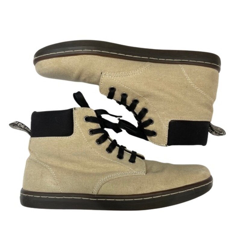 Dr Marten Maelly Hightop Boots<br />
Padded Collar<br />
Canvas<br />
Color: Beige<br />
Size: 10