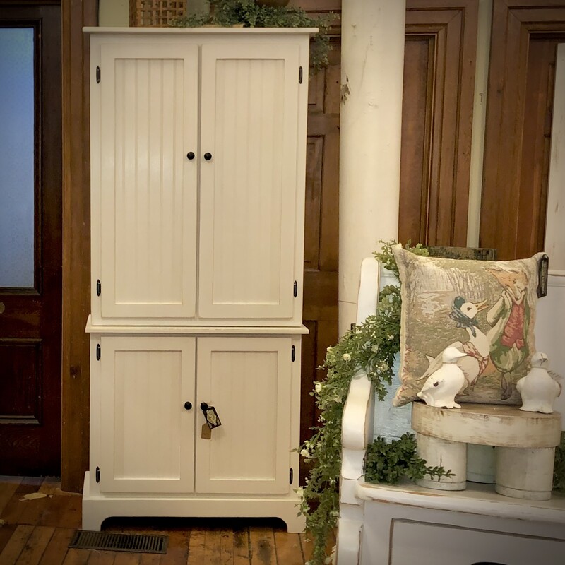 4 Door Pine Cabinet<br />
80 H x 36 L x 15 D<br />
Another fabulous piece by Greg J. !  There are adjustable shelves in the top portion of this cabinet to allow for easy storage. In a bedroom, it would be ideal for sweaters or blankets.  In a hallway, linens and extra blankets would store easily.  Oh, and in a livingroom wouldn't this cabinet be wonderful for all the family games?