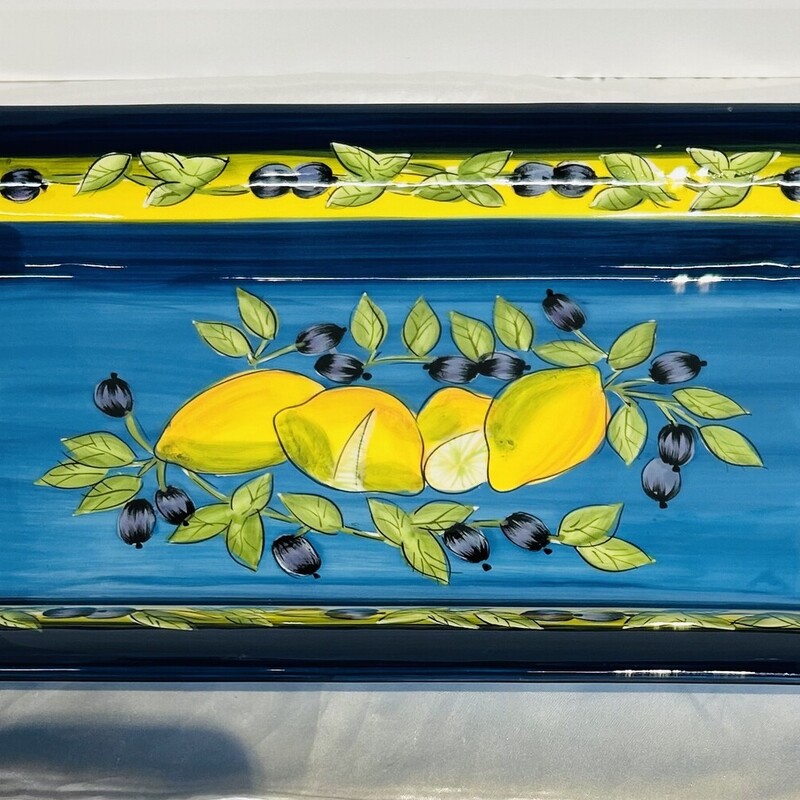 Gates Lemon Tray Dish,
 Blue Yellow
Size: 18.5 x9.25 H
