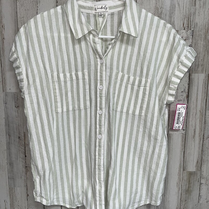 S Green Stripe Button Up