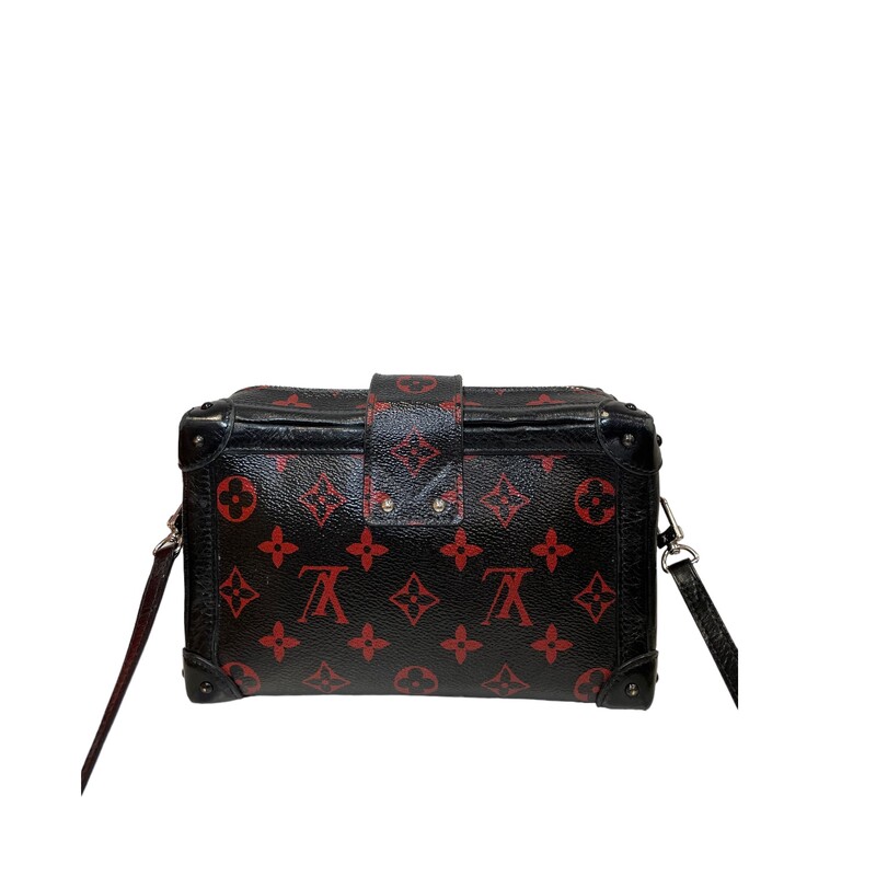 Louis Vuitton Red  Infrarouge Trunk
2015 Collection
Black Coated Canvas
Infrarouge Print
Silver-Tone Hardware
Single Adjustable Shoulder Strap
Leather Trim Embellishment
Canvas Lining & Single Interior Pocket
Zip Closure at Top & Push-Lock Closure at Front

Size: PM
Dimensions:
Width (at base): 7.75
Height: 5''
Depth: 2.5''
Shoulder Strap Drop: 21, Adjustable
