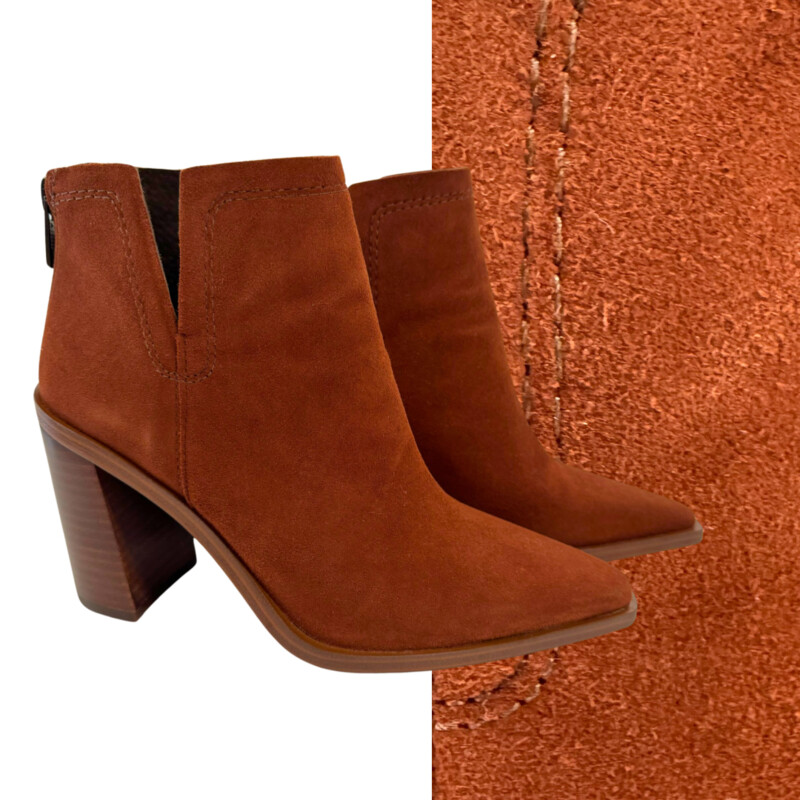Vince Camuto Welland Suede Boots
Back Zip and Chunky Heel
Color:  Spice
Size: 6.5