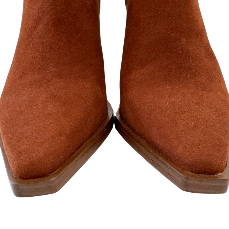 Vince Camuto Welland Suede Boots<br />
Back Zip and Chunky Heel<br />
Color:  Spice<br />
Size: 6.5