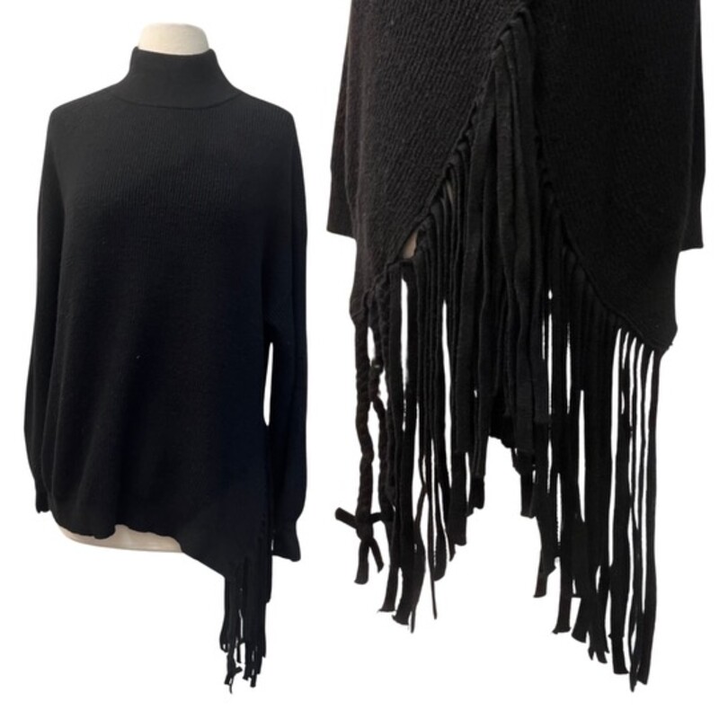 Nordstrom Mockneck Sweater
Asymmetrical with Fringe
Color: Black
Size: Large