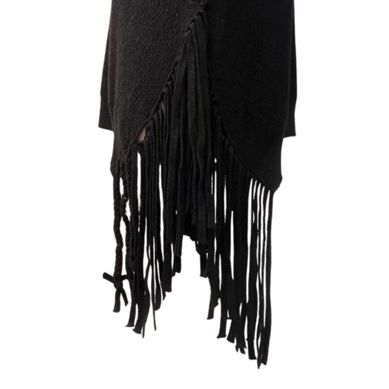 Nordstrom Mockneck Sweater<br />
Asymmetrical with Fringe<br />
Color: Black<br />
Size: Large