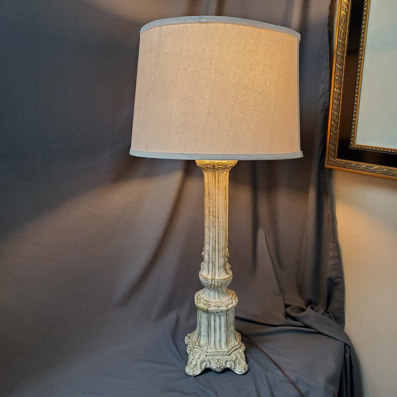 Vtg Column Lamp, Cream, Size: 31H