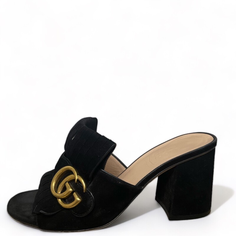 Gucci Marmont Fringe Block Heels
 Black Size: 36.5
Very minor tote marks