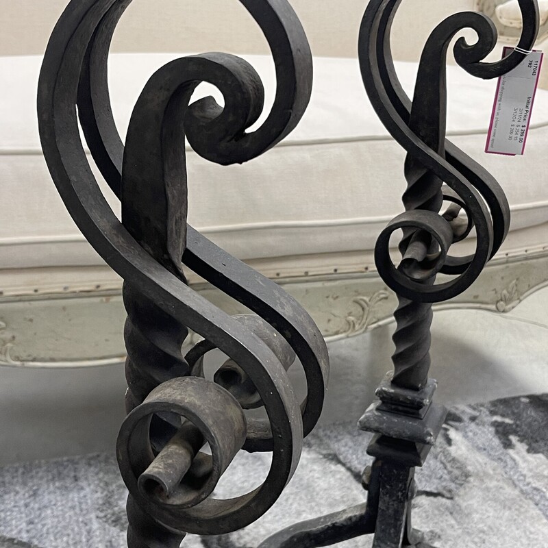 Huge Forged Iron Andirons