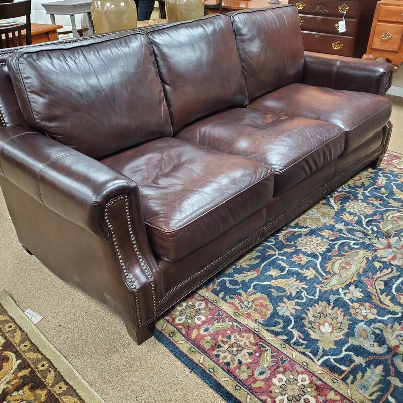 Nailhead Leather Sofa, Choc, Size: 85L