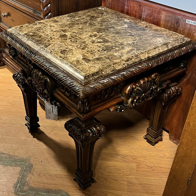 Ornate Side Table, Square, Marble Top
28in x 28in x 28in