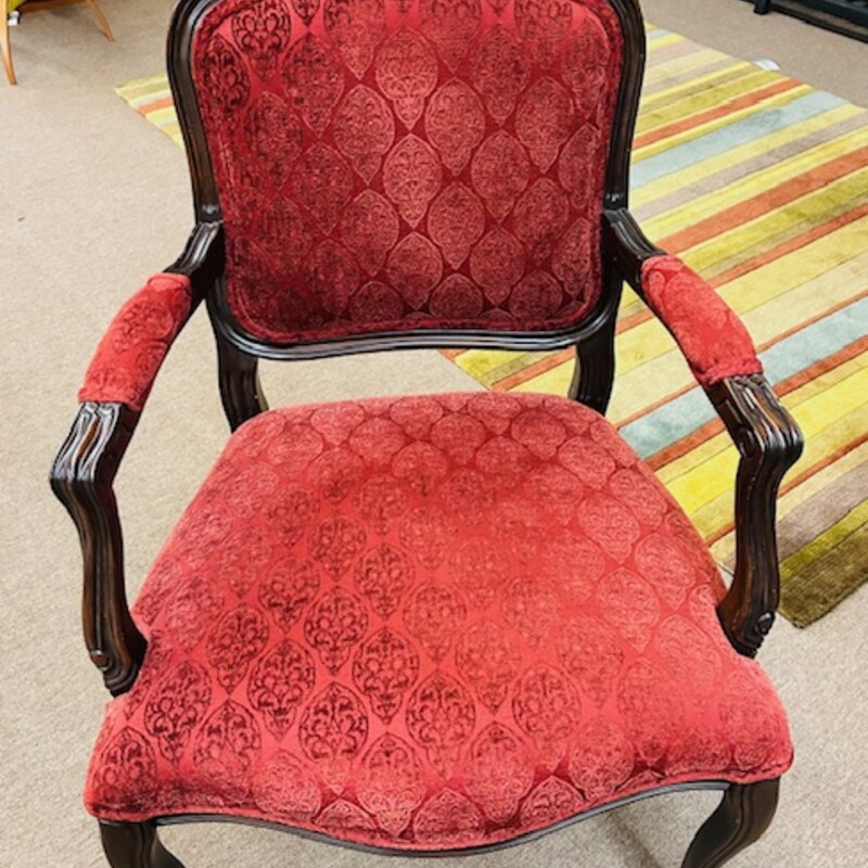 Sam Moore Arm Chair
Burgundy Brocade Upholstery Wood Trim
Size: 25x21x40H