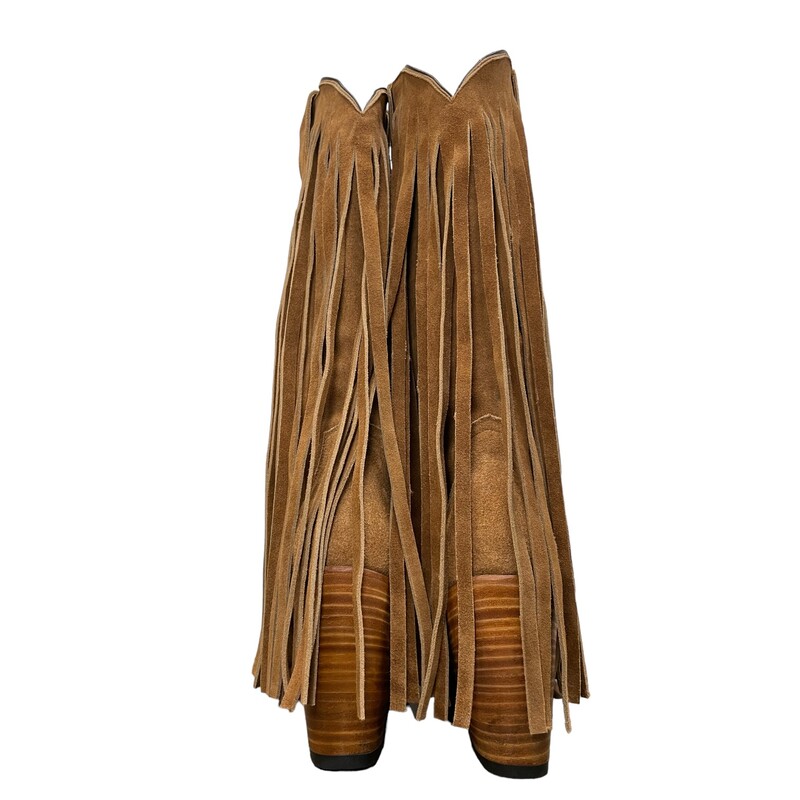 Brother Vellies Atlas Fringe Honey Suede<br />
<br />
Size: 9<br />
<br />
A fringed take on our classic Atlas Cowboy Boots.<br />
<br />
In Honey Suede. Still hand made one by one in Mexico with love.