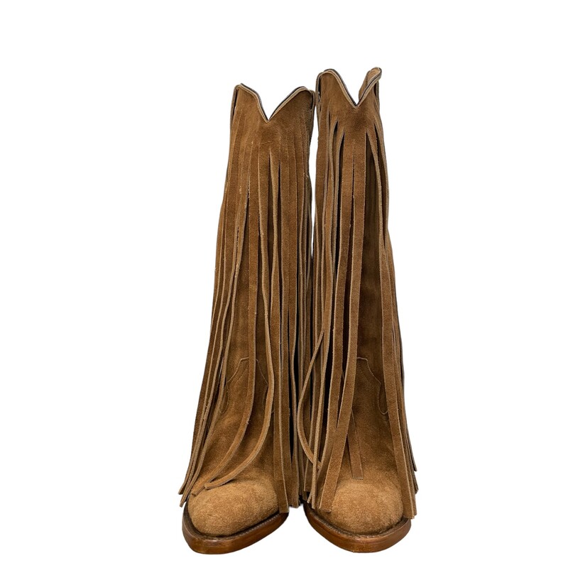 Brother Vellies Atlas Fringe Honey Suede<br />
<br />
Size: 9<br />
<br />
A fringed take on our classic Atlas Cowboy Boots.<br />
<br />
In Honey Suede. Still hand made one by one in Mexico with love.